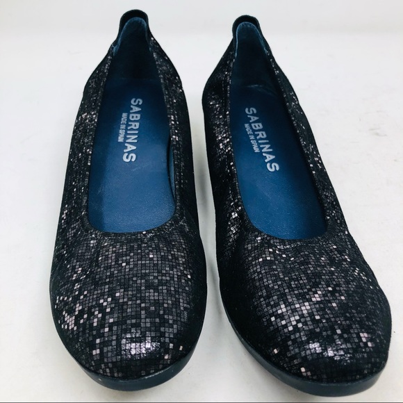 Sabrinas Metallic Black & Silver Wedge Ballet Flats - Picture 1 of 11